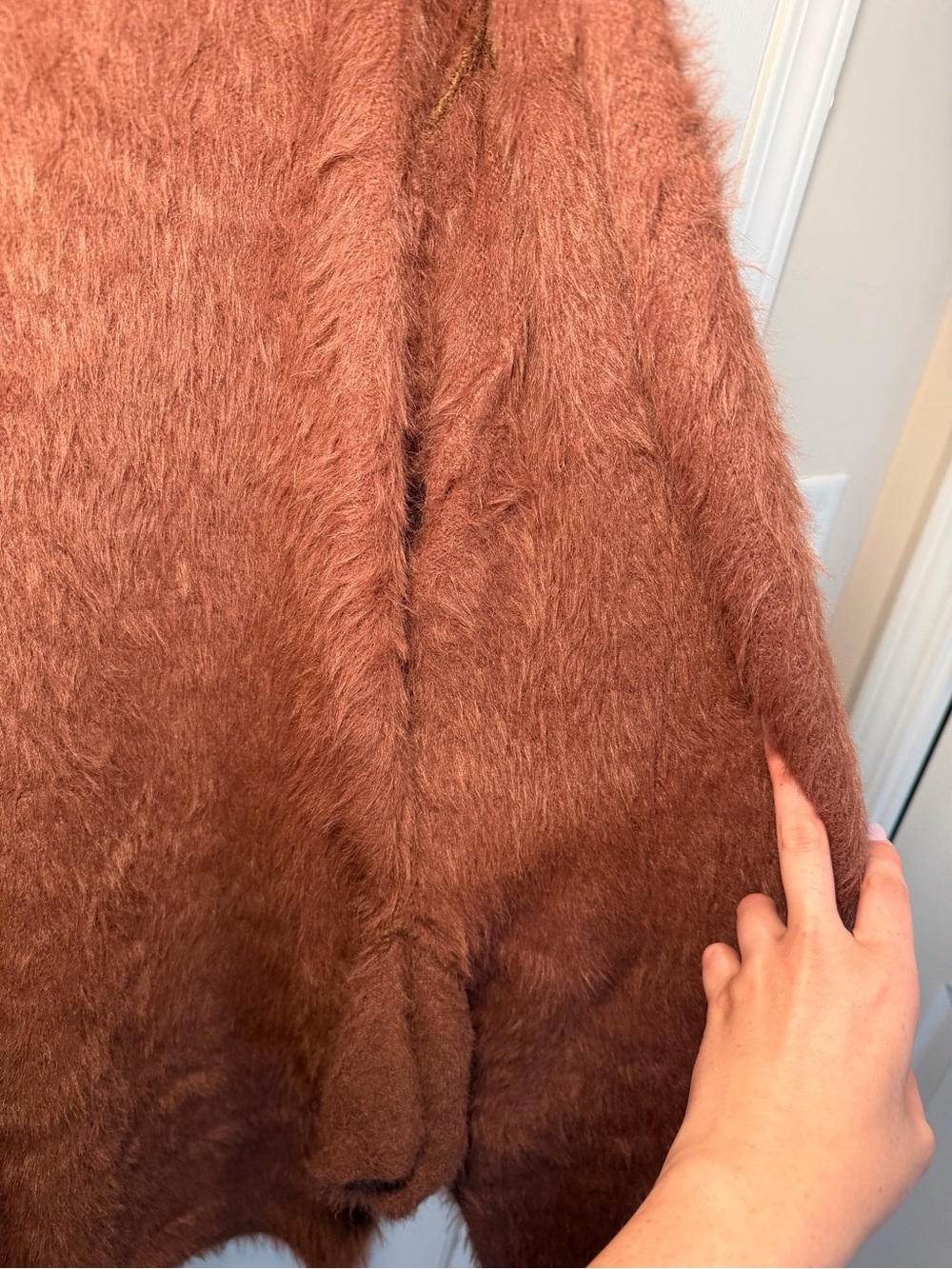 Prima Fuzzy Open-Front Cardigan Sweater in Rust - Picture 6 of 12